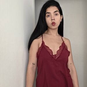 Burgundy Lace Trim Cami Top